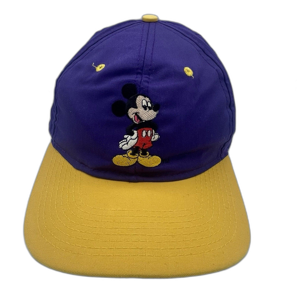 Vintage Mickey Mouse Disney Unlimited Snapback Hat Cap Purple Yellow 90s
